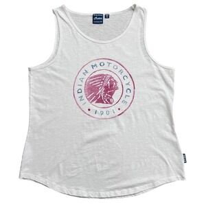 Indian Motorcycle Womens Tank Top‎ XL White Graphic Sleeveless Biker Tee